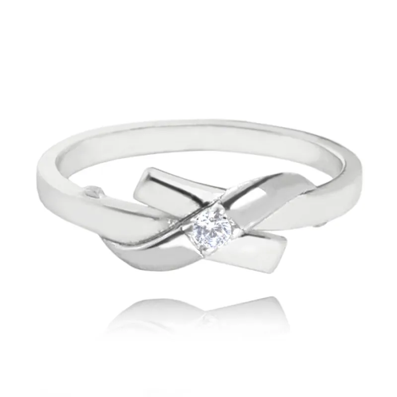 Elegantný strieborný prsteň s bielym zirkónom MINET JMAS0123SR, 60