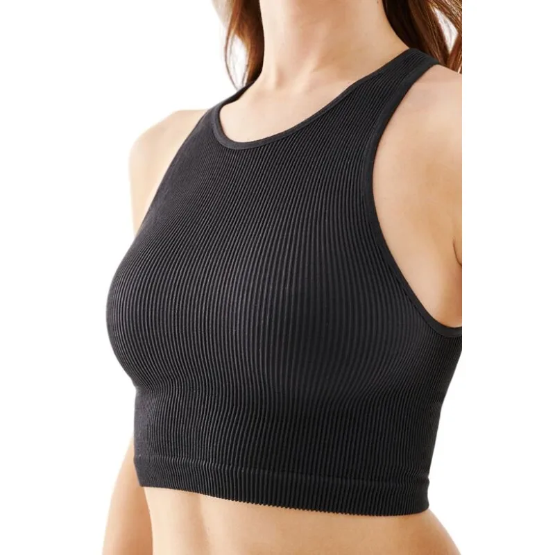 Crop top Halter Rib čierny L/XL