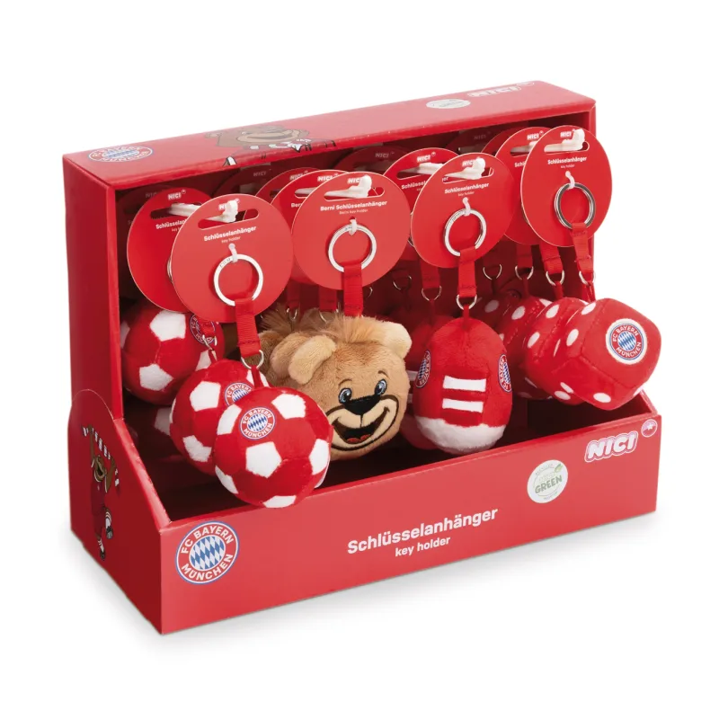 NICI DISPLAY kľúčenky FC BAYERN MÜNCHEN 7cm ASSORT, 4 druhy, 16ks, GREEN