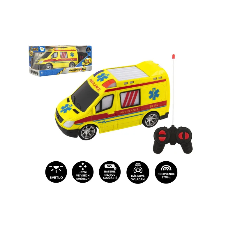 Teddies Auto RC sanitka plast 20cm na diaľkové ovládanie 27MHz na batérie so svetlom v krabici 28x13x11cm