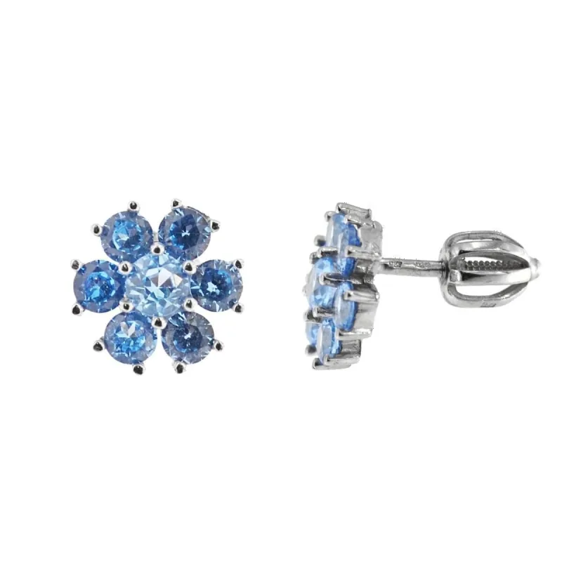 Strieborné náušnice kvietky s modrými zirkónmi