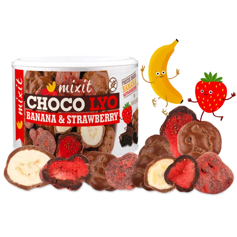 Mixit Chrumkavé banániky a jahody v čokoláde- 150g
