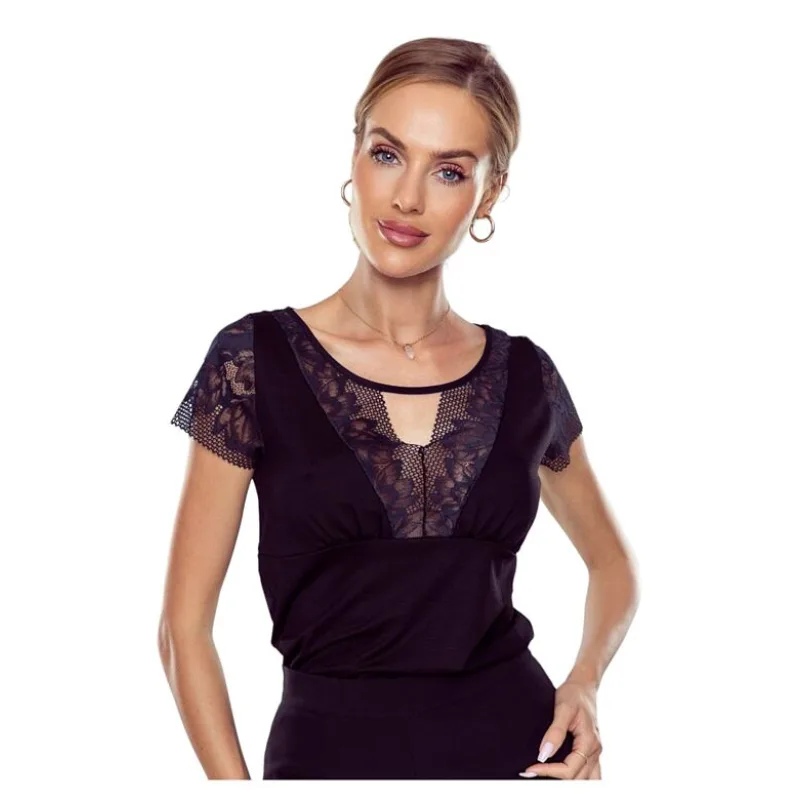 Elegantné tričko s čipkou Lani čierne L