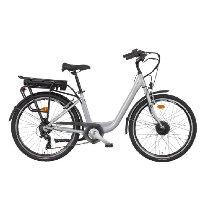Liberty elektrokolo e-VIA 6 spd 26" přední motor, 36V/10,4Ah, 2025 stříbrné, Přední vidlice Pevná