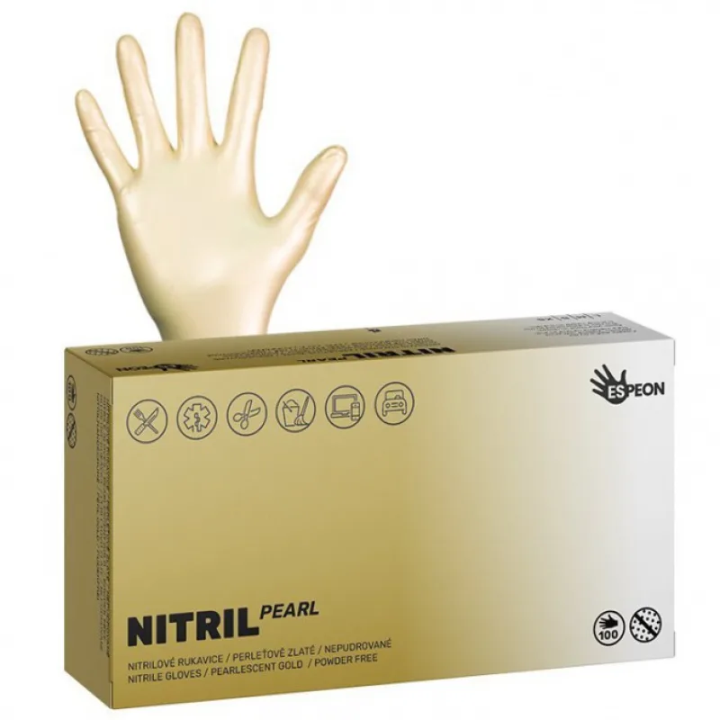 BLACK ESPEON Nitril Sparkle GOLD 100ks M - nitrilové rukavice na viacnásobné použitie - zlaté
