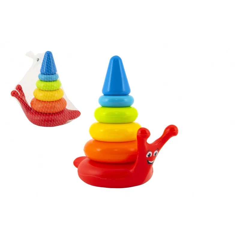 Teddies Skladačka pyramída krúžky slimák plast 6ks v sieťke 18x20x12cm 12m+