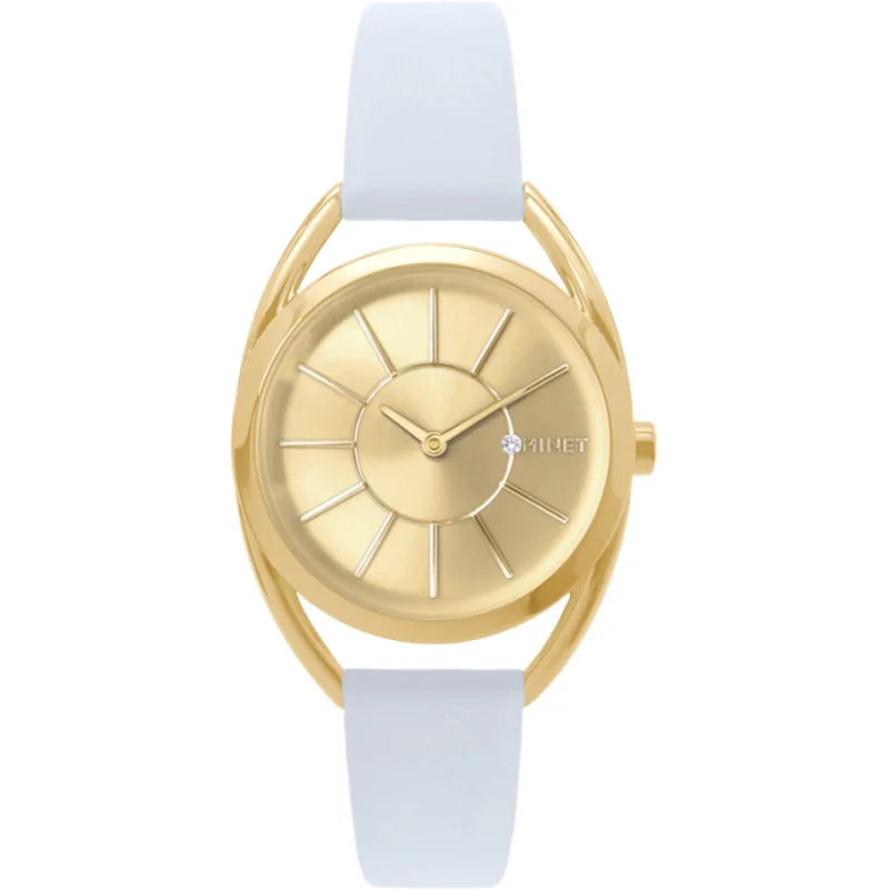 Zlaté dámske hodinky ICON GOLD s bielym koženým remienkom MINET MWL5251