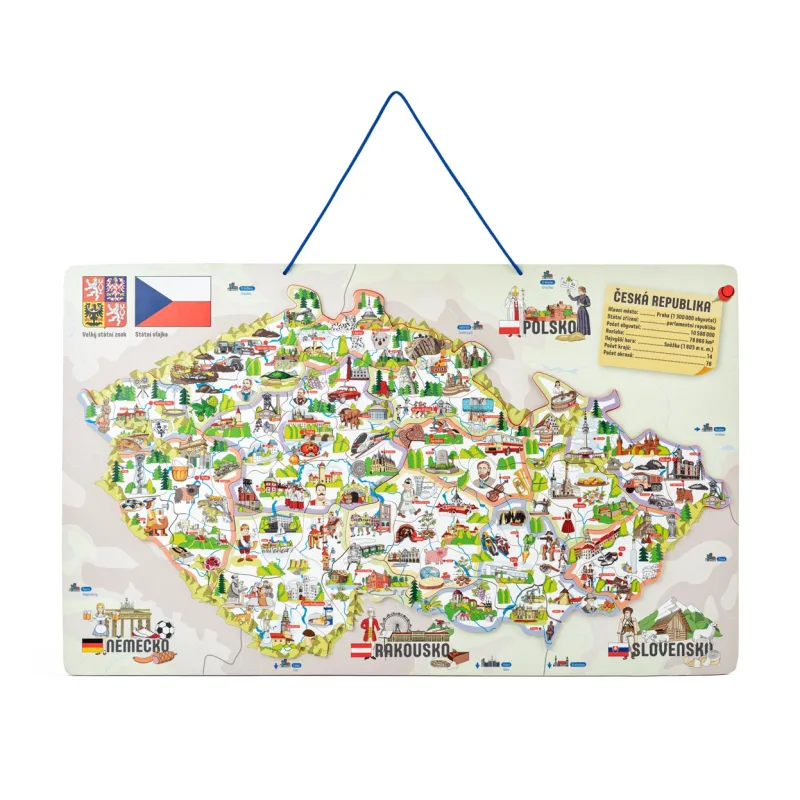 Woody 91230 Magnetická mapa SR s obrázkami a spoločenská hra, 3 v 1