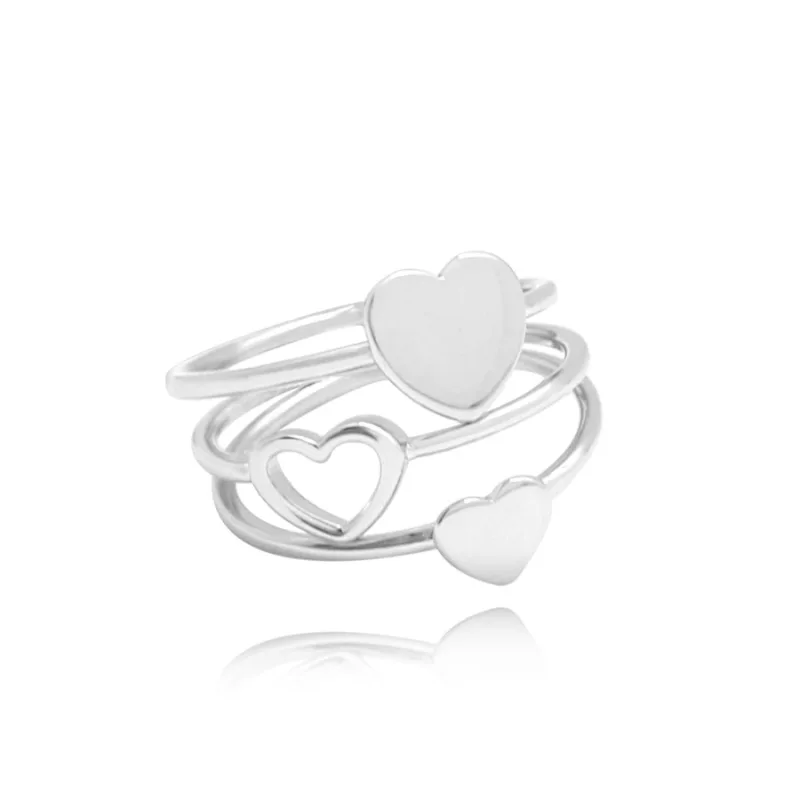 Trojitý strieborný prsteň so srdiečkami Love MINET JMAS0069SR, 54