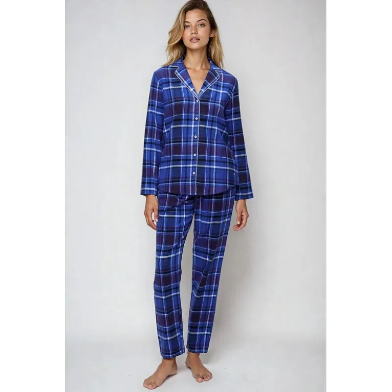 Dámske flanelové organic pyžamo Triumph Boyfriend Fit modré káro XL