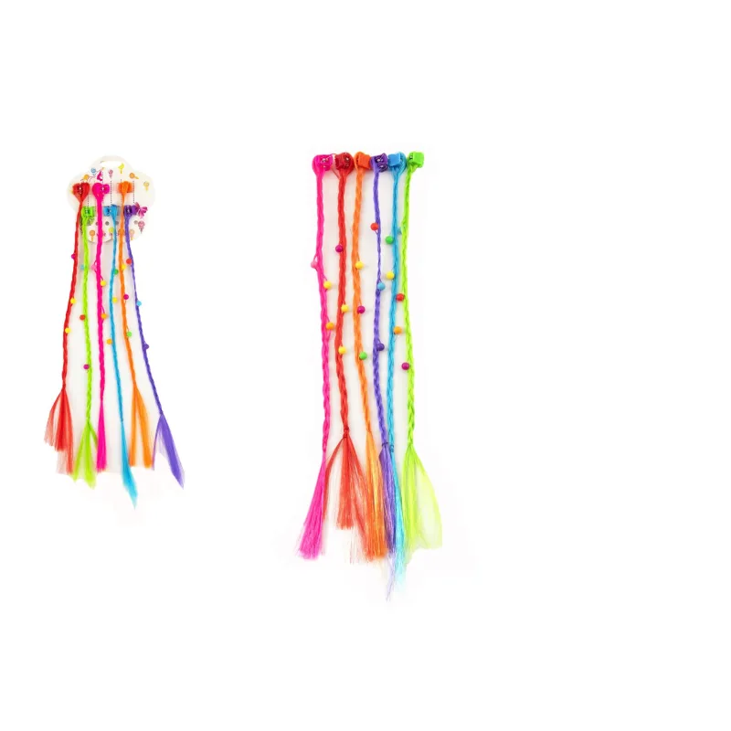 Teddies Sponky/Škripce do vlasov 6ks plast s farebnými vrkôčikmi 30cm 2 druhy v sáčku