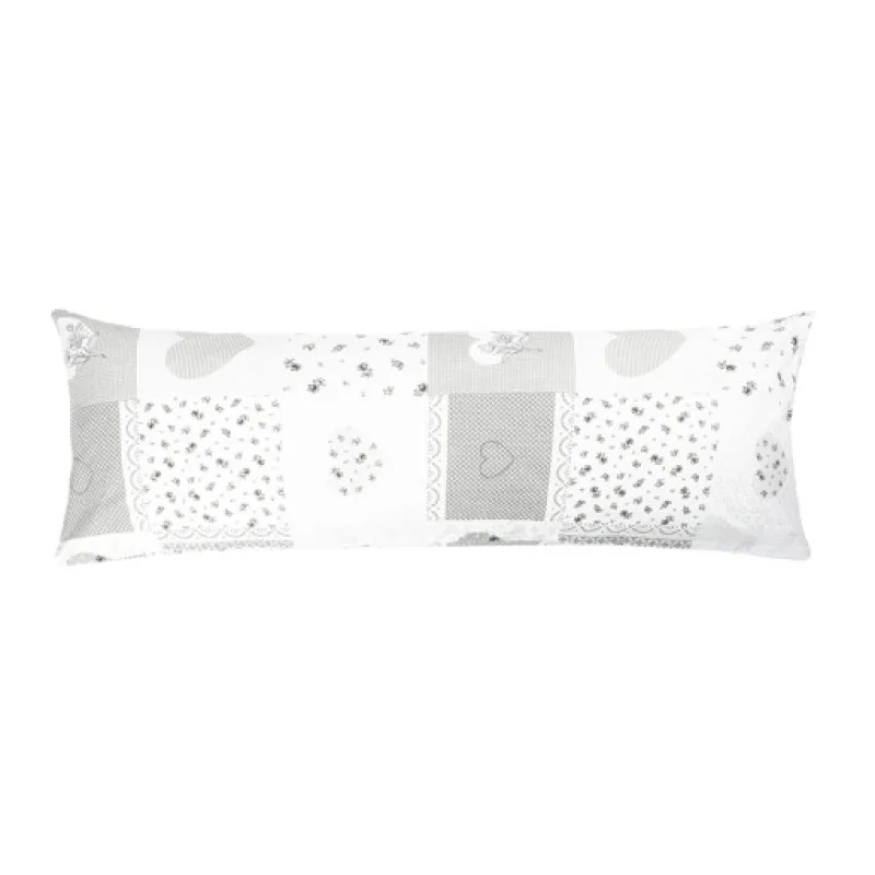 Bellatex POVLAK na relaxační polštář, Srdce patchwork šedý - 55x180 cm