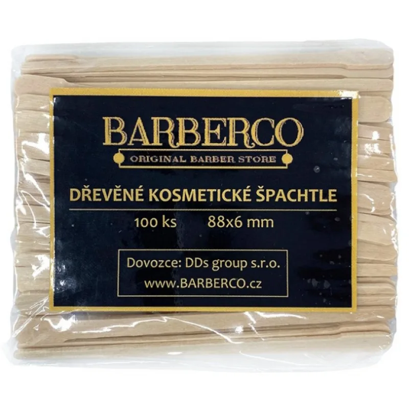 BARBER BARBERCO Drevené MINI špachtľe na nanášanie vosku 88x6mm - 100ks