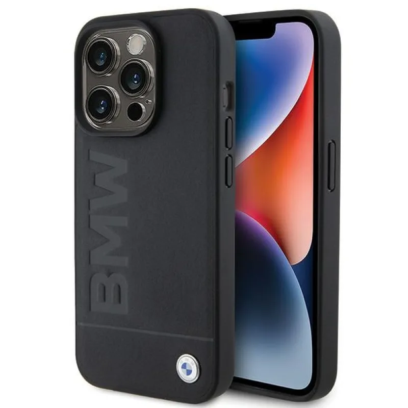 Kožené puzdro BMW MagSafe Hot Stamp pre iPhone 15 Pro - čierne