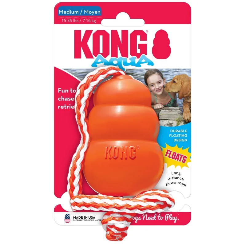 Hračka Kong Dog Aqua Granát s lanom oranžový, plávajúci, guma prírodná M
