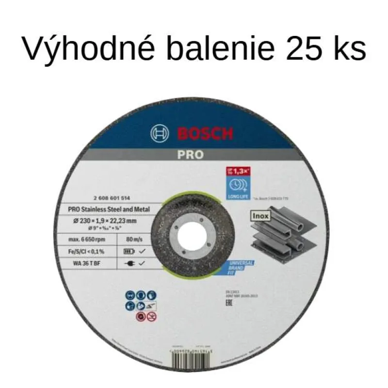 Rezný kotúč BOSCH PRO Inox and Metal 230x1.9 25ks