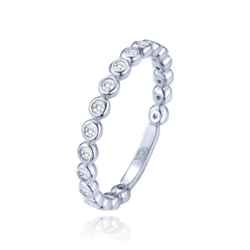 Elegantný strieborný prsteň s bielymi zirkónmi MINET JMAN0640SR, 58, 1.65 g