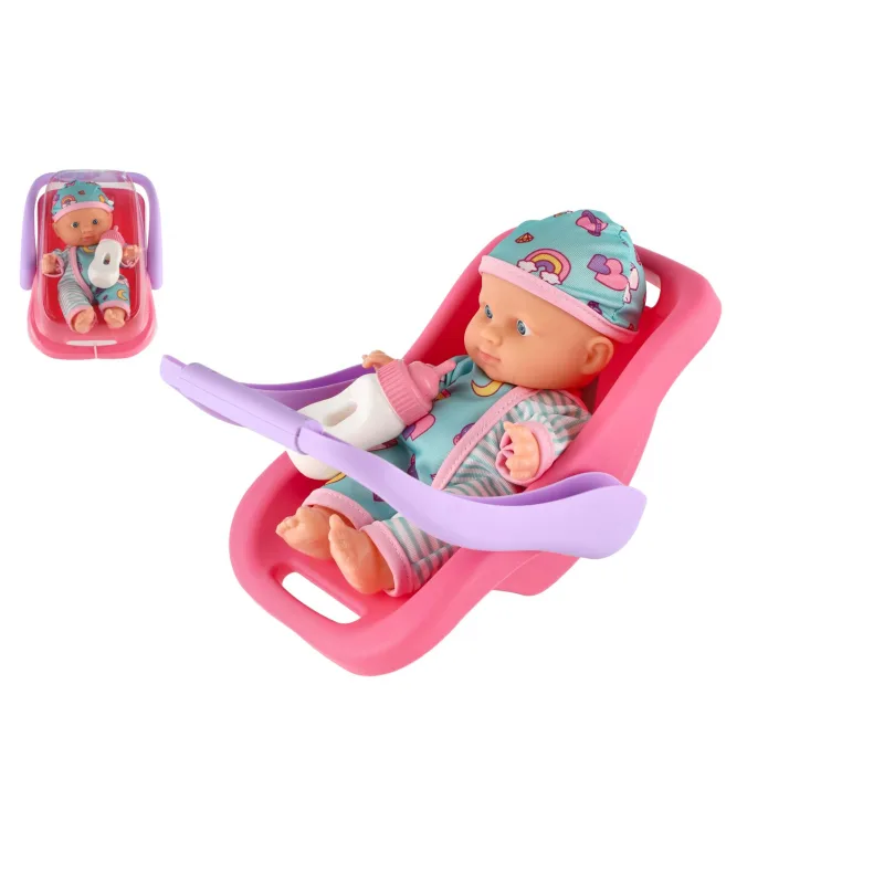 Teddies Bábika bábätko 20 cm plast v nosiči/autosedačke s fľaštičkou v blistri
