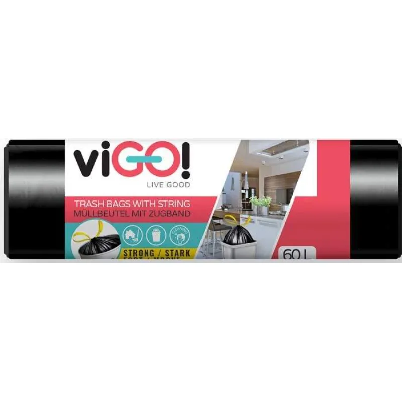 Vrecia na odpad viGO! LDPE zaťahovacie 60l/15 ks 65x75cm