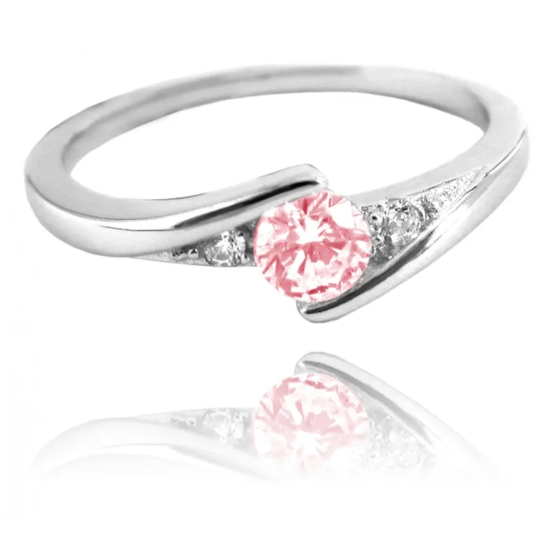 Elegantný strieborný prsteň s ružovým zirkónom MINET JMAN0046PR, 51