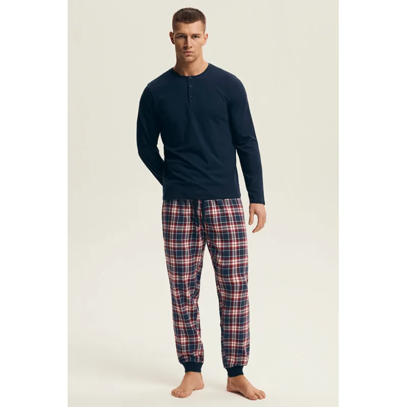 Pánske pyžamo Noir modré bavlna a flanel XL