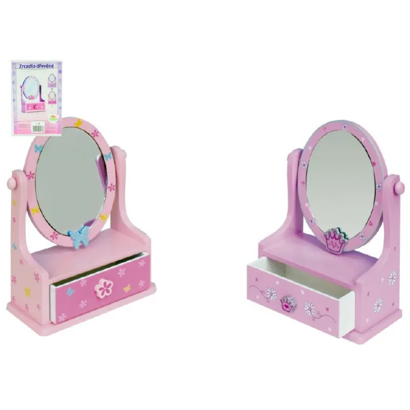 Teddies Zrkadlo šperkovnica zásuvka drevo 16,2x24,2x8,5cm asst 3 farby v krabici