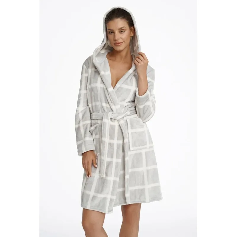 Dámsky župan Magically sivý so vzorom kocky L/XL
