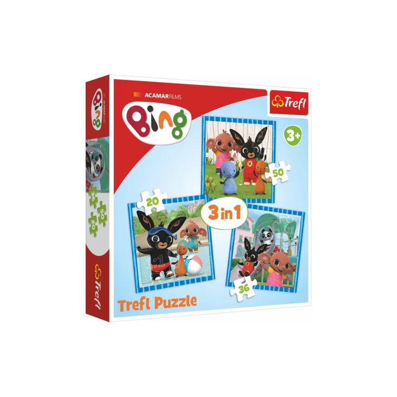 Trefl Puzzle 3v1 Bing Bunny Zábava s priateľmi v krabici 28x28x6cm