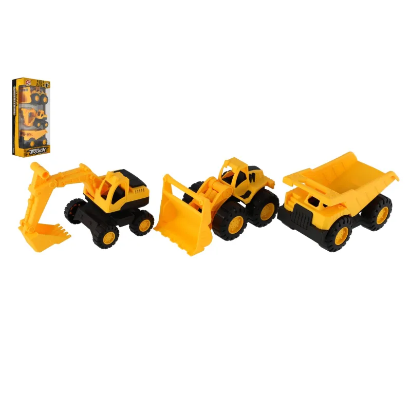 Teddies Auto stavebné 3ks plast 12cm na voľný chod v krabičke 14,5x30x7cm