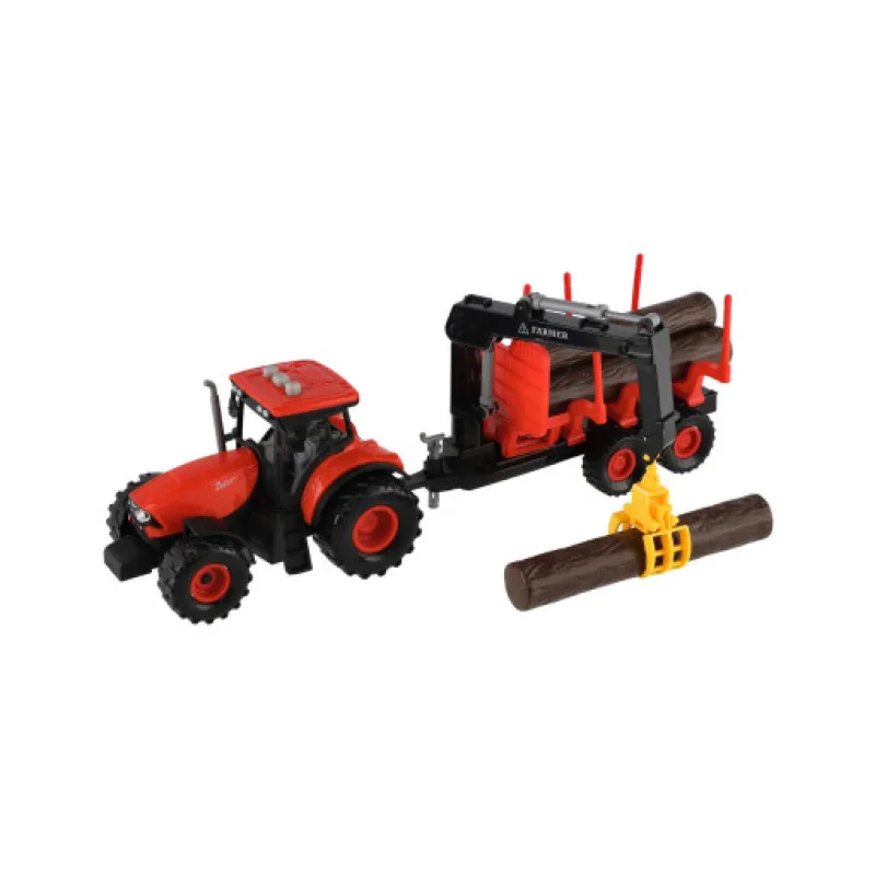 Traktor Zetor s vlekem na dřevo, setrvačník, zvukové a světelné efekty, 36 cm