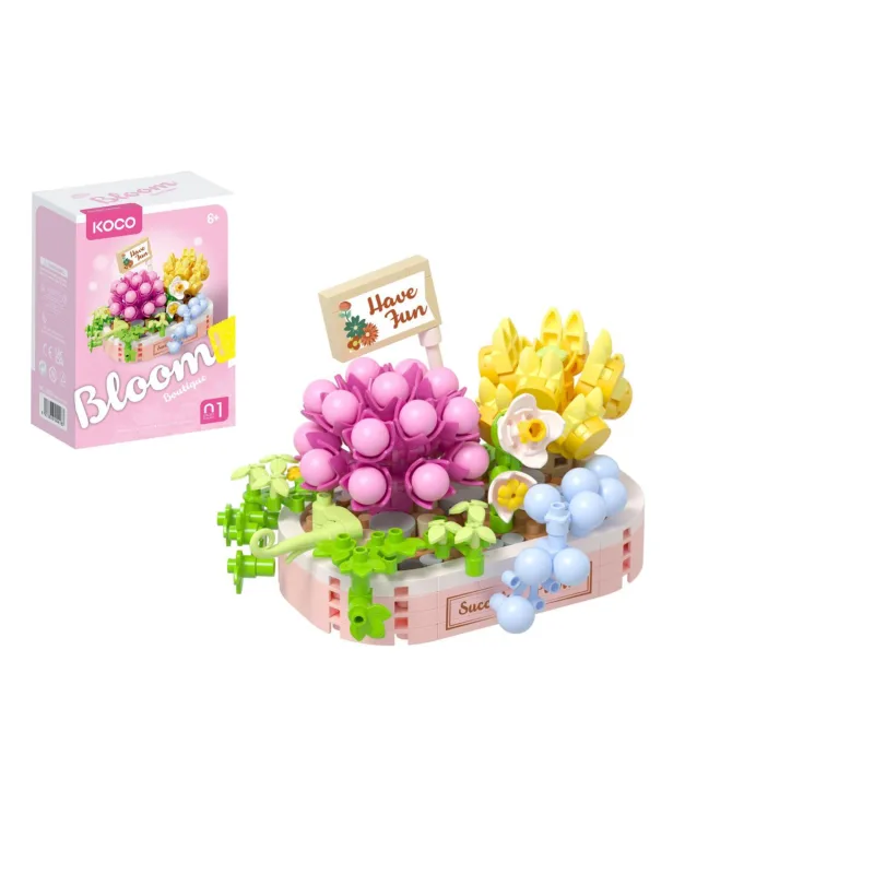 KOCO Stavebnice mini KOCO Květinové aranžmá sukulentů plast 249 dílků v krabičce 11x15x6cm