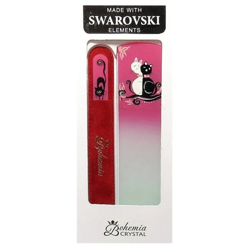 BOHEMIA CRYSTAL Cats Darčeková sada ručne maľovaných sklenených pilníkov - mačky, ružová