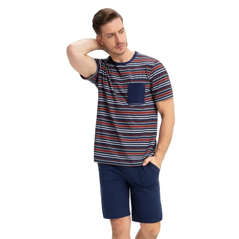 Pánske pyžamo Fred modré s farebnými pruhmi XXL