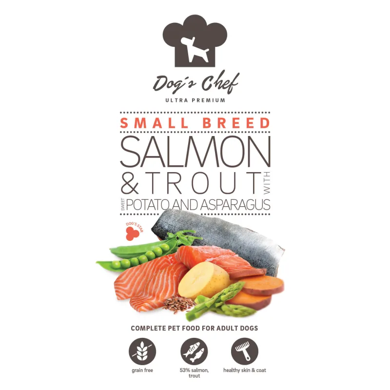 Dog's Chef Dog’s Chef SALMON & TROUT WITH SWEET POTATO AND ASPARAGUS Small Breed (2x 6kg) 12 kg