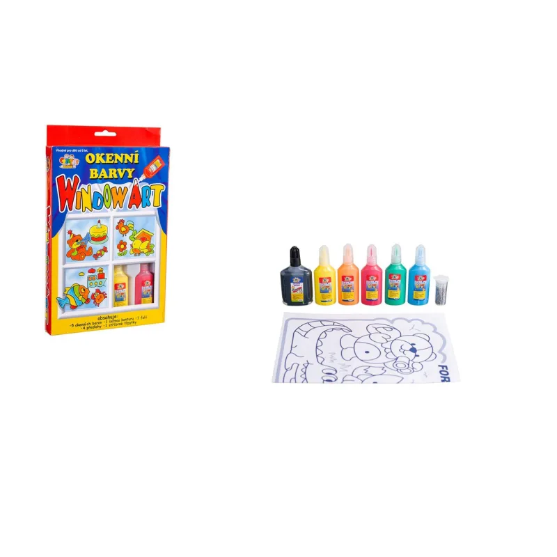 SMT Creatoys Okenné farby 5x20ml s kontúrou s trblietkami + predlohy v krabici 16x26x2,5cm