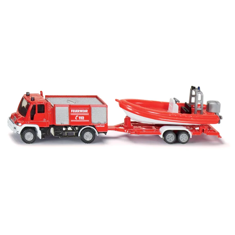 SIKU 1636 Blister - požiarné vozidlo Unimog s člnom
