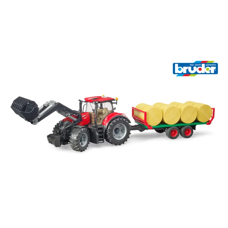 Bruder Farmer - traktor s predným nakladačom, vlekom a 8 balíkmi sena