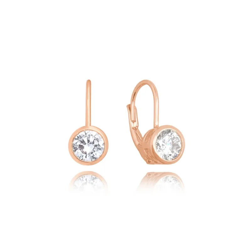 Decentné Rose gold strieborné náušnice s bielymi zirkónmi MINET JMAS0096RE00