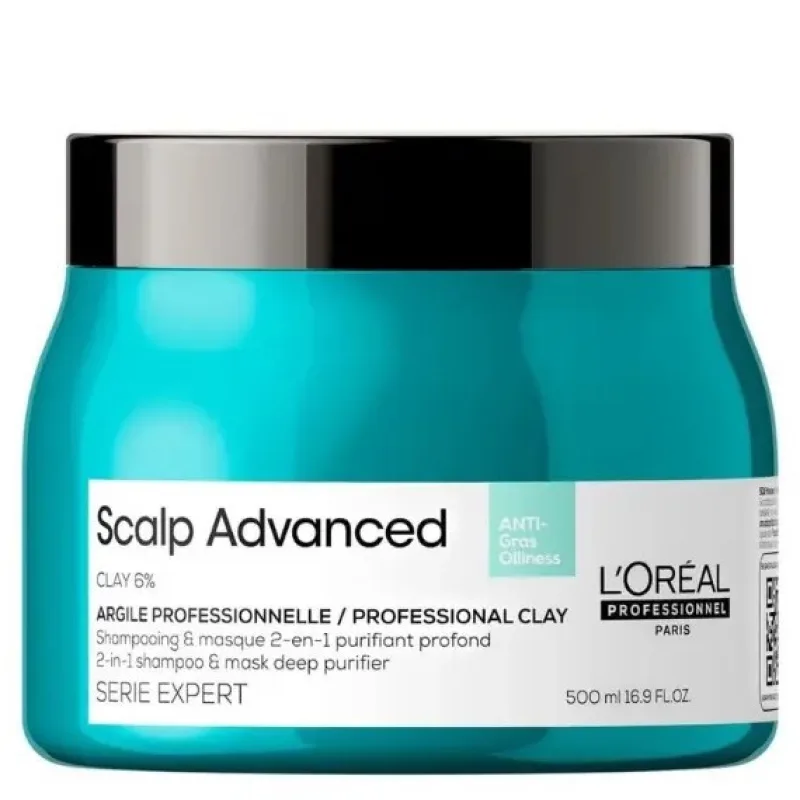 LOREAL L´ORÉAL Scalp Advanced Anti-Oiliness 2-in-1 Purifier Clay 500ml - maska 2v1 na mastné vlasy