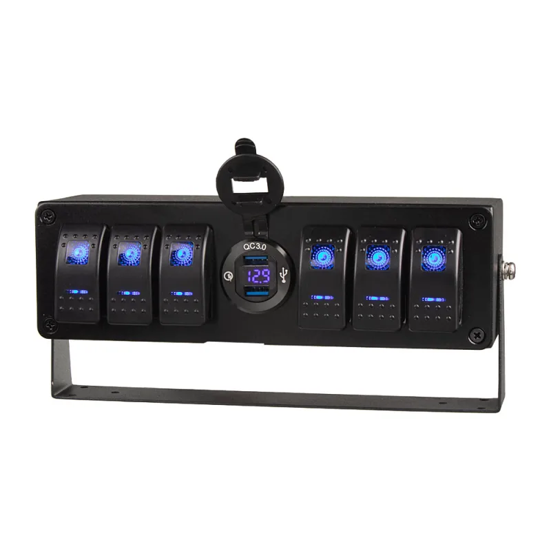 Panel s 6x spínači Rocker, voltmetr + 2x USB zásuvka, 12/24V 47158