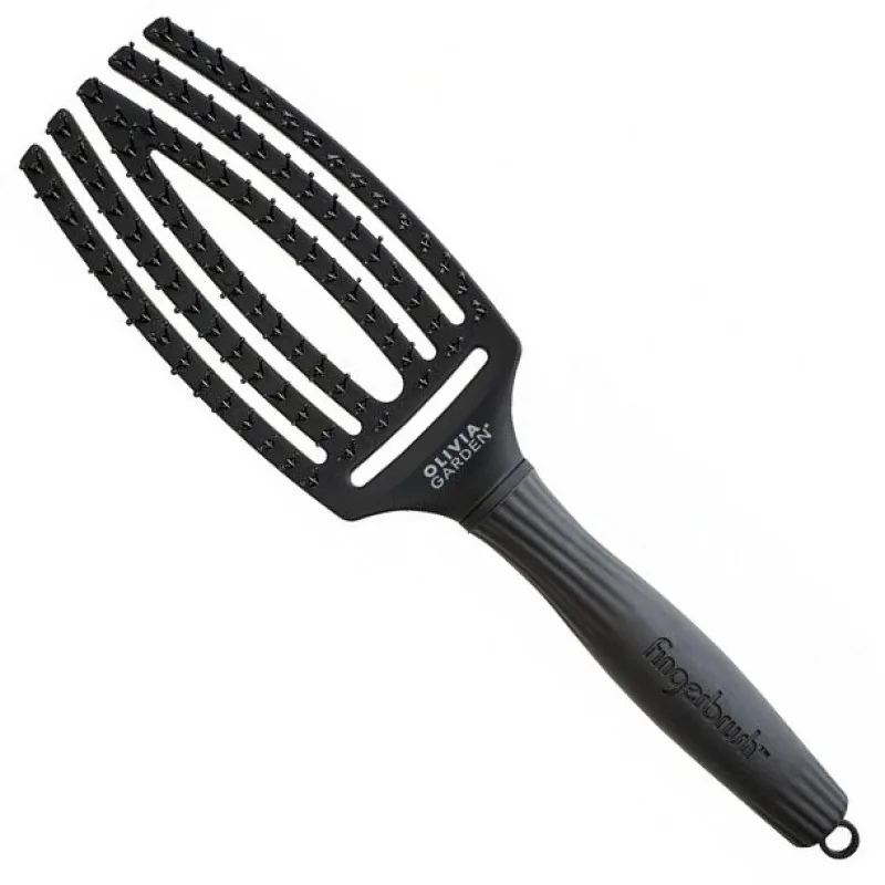 OLIVIA GARDEN FB1PC-DET Fingerbrush Detangler Medium Black - Profi kefa s nylonovými štetinami