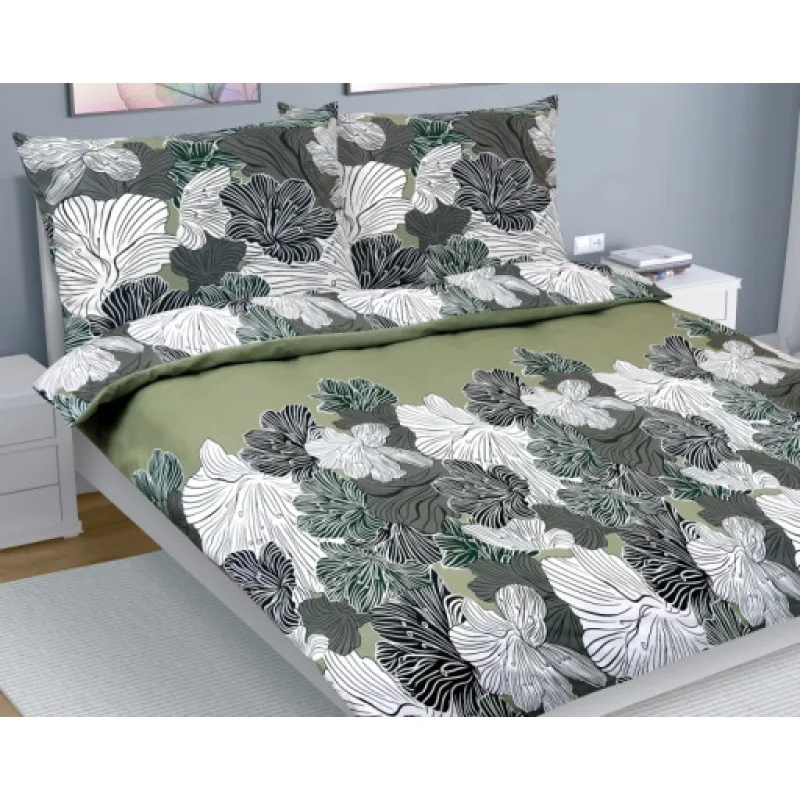 Bellatex Povlečení bavlna, Květ khaki zelený - 180x220, 2ks 70x90cm