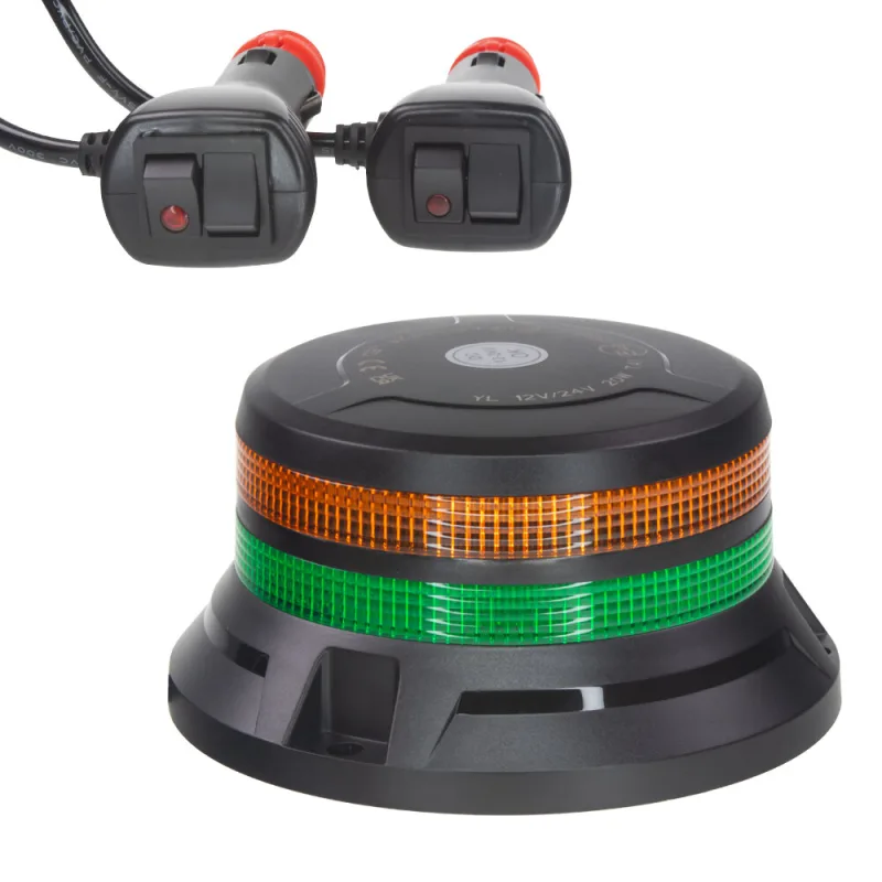 LED maják, 12-24V, 48xLED zelený/oranžový, magnet, ECE R65 wl833go