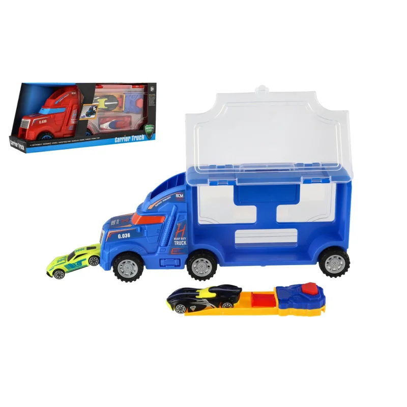 Teddies Auto kamión prepravník + auto 2ks plast 28cm na voľný beh 2 farby v krabici 29x12x8cm