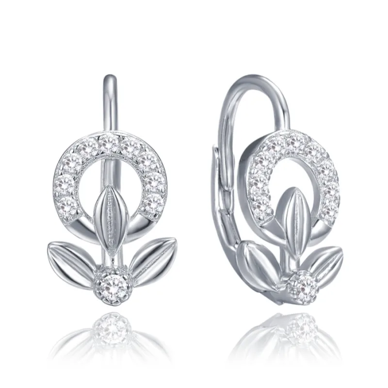 Elegantné strieborné náušnice kvety s bielymi zirkónmi MINET JMAS0248SE00