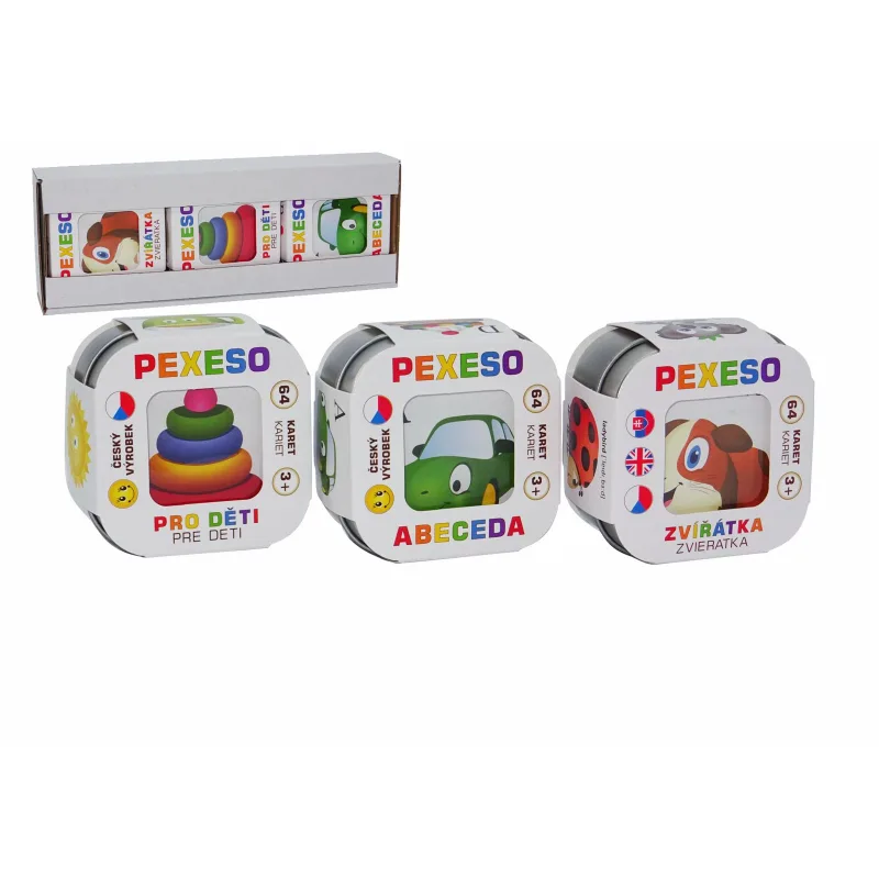 Pexeso 3ks Abeceda, Zvieratká, Pre deti spoločenská hra v krabičke 8x21x4cm Hmaťák
