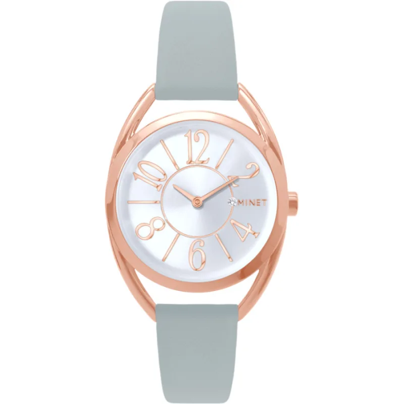 Ružovo-zlaté dámske hodinky ICON PINK so sivým koženým remienkom MINET MWL5249