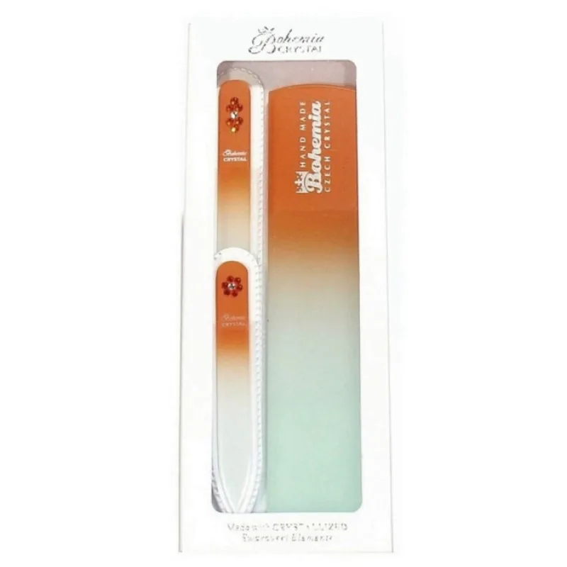 BOHEMIA CRYSTAL Darčeková sada sklenených pilníkov Swarovski - 90mm, 140mm a na päty - oranžová