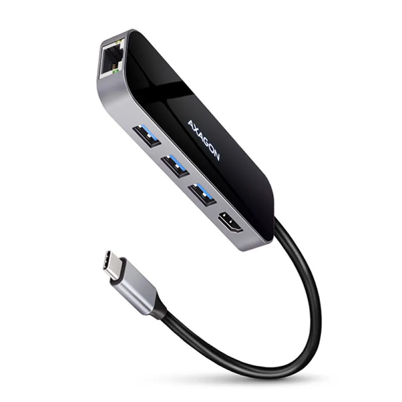 AXAGON HMC-6GL, USB 3.2 Gen 1 hub, 3x USB-A, HDMI 4k/30Hz, RJ-45 GLAN, PD 100W, kabel USB-C 20cm HMC-6GL