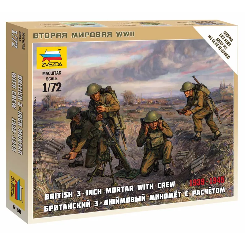 Zvezda Wargames (WWII) figúrky 6168 - Britský mínomet s posádkou 1939-42 (1:72)